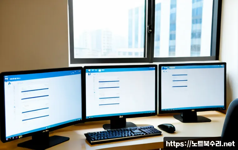 신대방 STATUS_KERNEL_PERMISSION_DENIED - Photorealistic IT support workstation in a compact Sindebang apartment office, dual monitors showing...