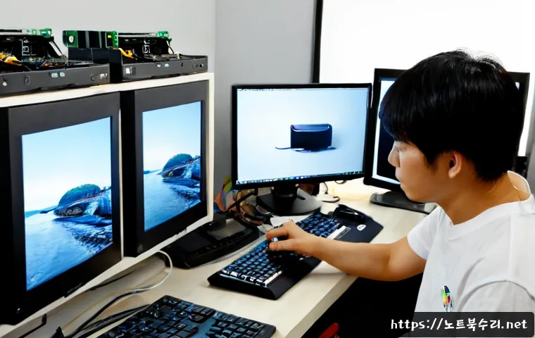수궁동 HDD조립 및 교체수리 - Photorealistic computer repair workstation in Sugung-dong, technician installing a new
