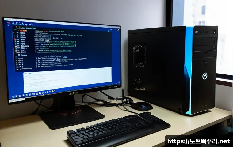 남촌동 INACCESSIBLE_BOOT_DEVICE - Photorealistic IT support workstation in a compact Namchon-dong apartment office, desktop monitor sh...