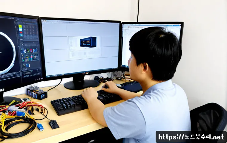 휘경동 컴퓨터 desktop 출장방문수리점 - Photorealistic desktop computer repair visit in a compact apartment workspace in Hwigyeong-dong, tec...