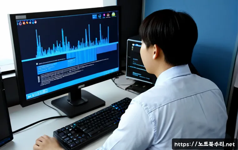 재동 IO1_INITIALIZATION_FAILED - Photorealistic IT support workstation, technician seated before a powerful desktop computer showing ...