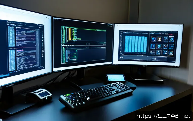 내손동 STATUS_KERNEL_MODULE_NOT_FOUND - Photorealistic IT support workstation in a modern Korean apartment office, dual monitors showing an ...