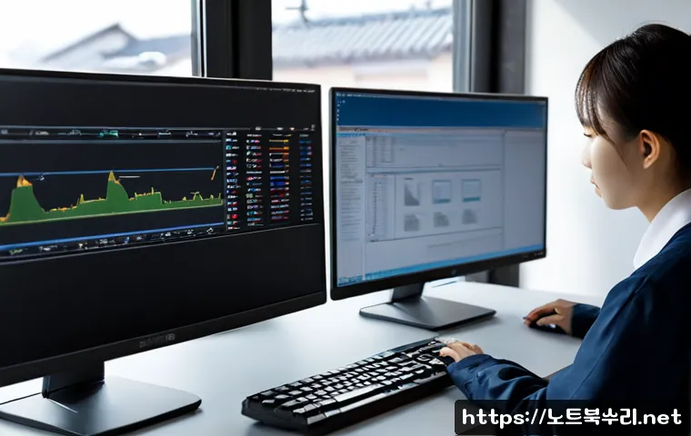 선부동 STATUS_INVALID_THREAD - Photorealistic software support workstation in a compact apartment office, dual monitors showing a b...