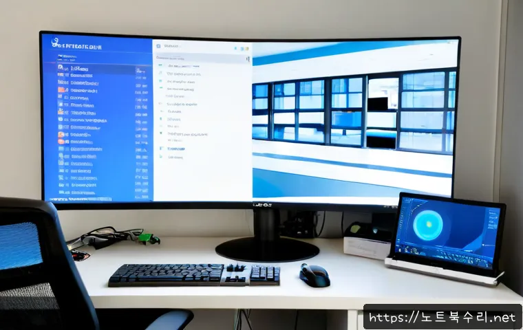 교하동 PAGE_FAULT_IN_NONPAGED_AREA - Photorealistic IT support workstation in a modern suburban Paju office, ultrawide monitor displaying...