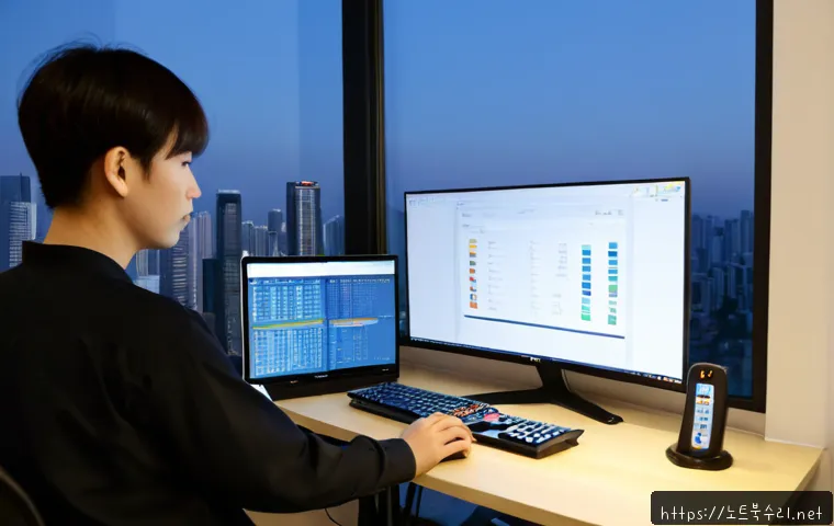 둑실동 STATUS_INVALID_PARAMETER - Photorealistic remote-support workstation in a compact Duksil-dong apartment office, dual monitors s...