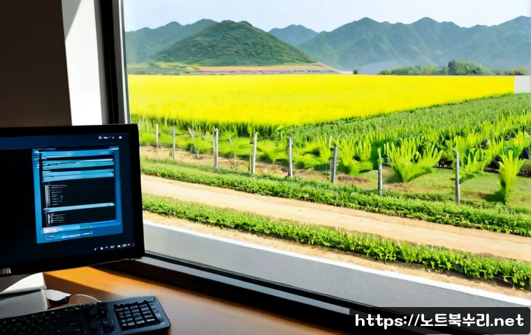 송해면 centos재설치 포맷  초기화 - Photorealistic IT support workstation in a quiet rural Korean office, dual monitors showing a clean ...
