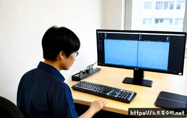 송학동 STATUS_PRIVILEGED_INSTRUCTION - Photorealistic remote-support workstation in a compact Songhak-dong apartment office, technician rev...