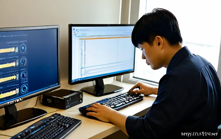 수색동 STATUS_KERNEL_DISK_ERROR - Photorealistic remote IT support workstation in a compact apartment near a suburban rail corridor, d...