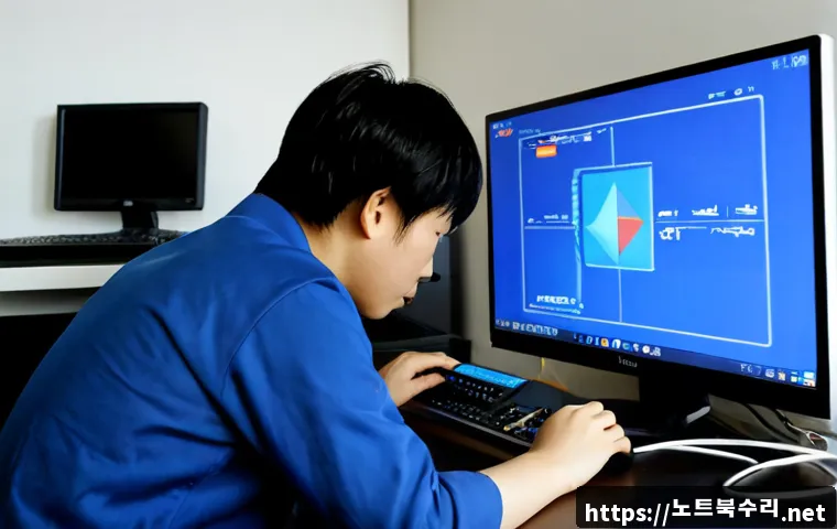 운연동 BAD_SYSTEM_CONFIG_INFO - Photorealistic remote IT support workstation in a quiet Uyeon-dong apartment, desktop monitor showin...