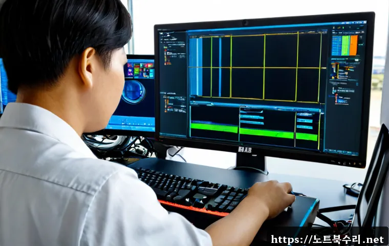 수색동 UNMOUNTABLE_BOOT_VOLUME - Photorealistic IT technician repairing a desktop workstation with its side panel open, carefully res...