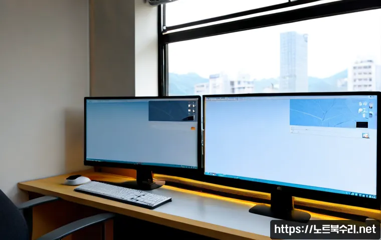 서둔동 STATUS_INVALID_OBJECT - Photorealistic remote-support workstation in a quiet Seodun-dong apartment office, dual monitors sho...