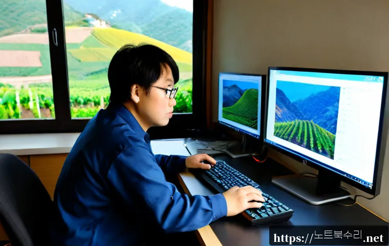 영동 STATUS_KERNEL_MODULE_NOT_FOUND - Photorealistic remote-support workstation in Yeongdong County, Korean IT technician examining a comp...