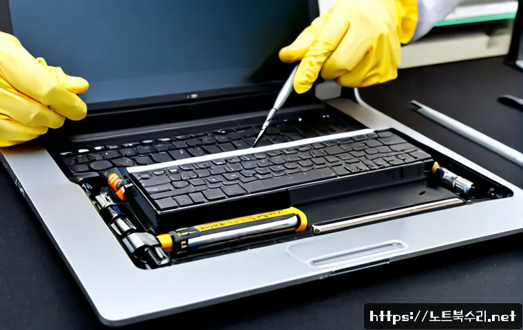 동탄시 맥북에어 판매 및 수리 - Photorealistic premium laptop repair workstation in Dongtan’s modern tech district, slim silver ultr...