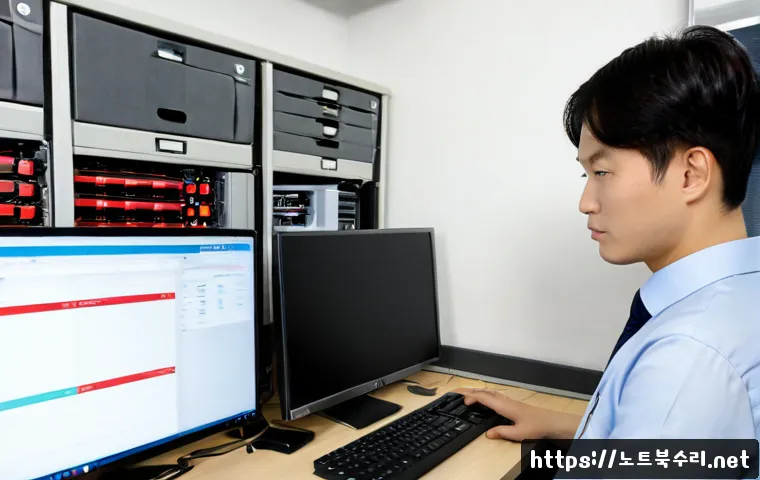 인지동 VENDOR_DEFINED_ERROR - Photorealistic IT support workstation in a compact Korean office near a quiet residential market dis...