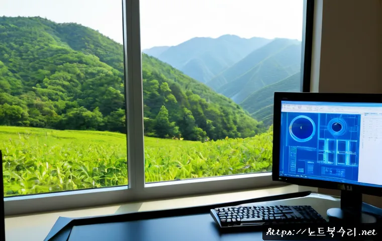 소흘읍 KERNEL_DATA_INPAGE_ERROR - Photorealistic IT support workstation in a small suburban Korean office, dual monitors showing a non...