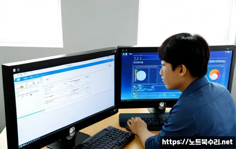 사동 STATUS_MODULE_NOT_FOUND - Photorealistic IT support workstation in a compact modern office near a Korean residential district,...