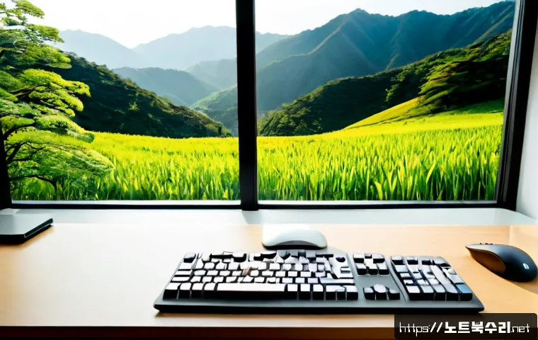 장흥면 SESSION_HAS_VALID_VIEWS_ON_EXIT - Photorealistic software support workstation in a quiet Jangheung-myeon office, dual monitors showing...