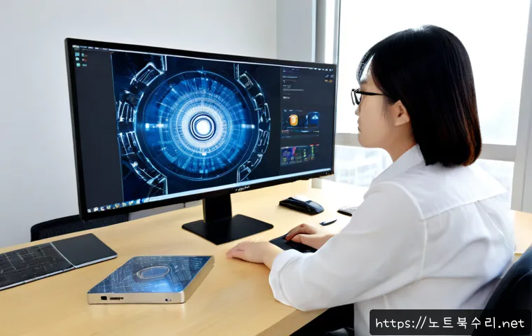 매탄동 STATUS_DISK_WRITE_FAILURE - Photorealistic IT support workstation in a modern Suwon office near Maetan-dong, desktop tower opene...