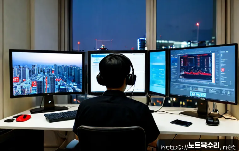 범계동 REGISTRY_ERROR - Photorealistic remote IT support workstation in a modern Beomgye-dong apartment office, dual monitor...