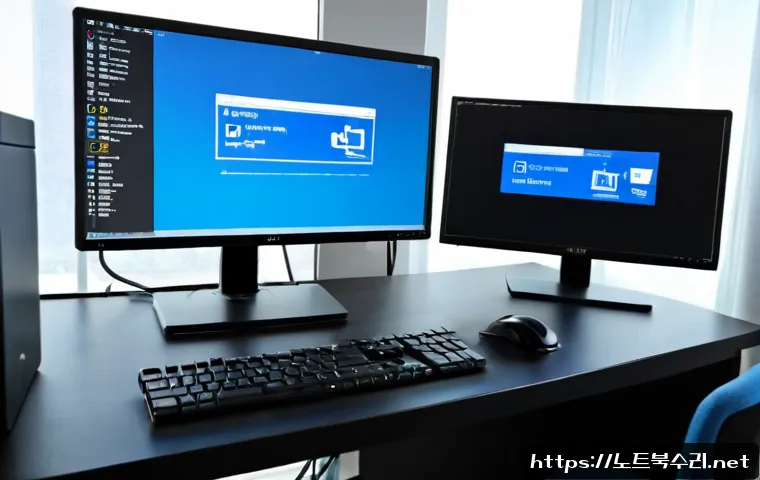 옥련동 INACCESSIBLE_BOOT_DEVICE - Photorealistic IT support workstation in a quiet coastal apartment district, desktop PC halted on a ...