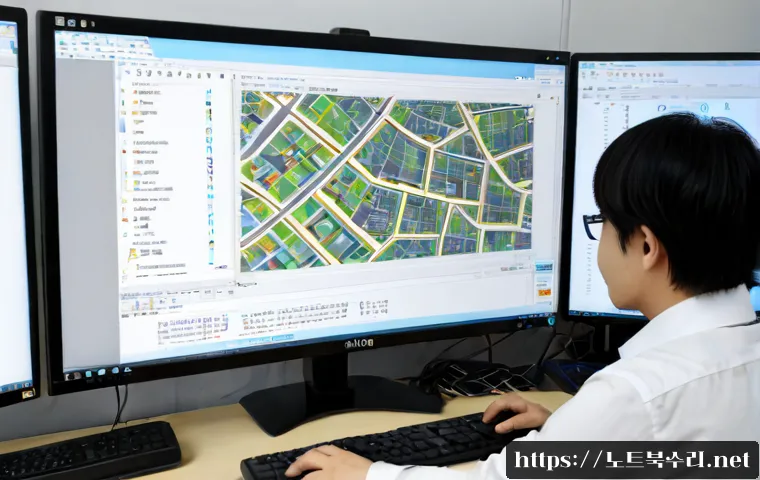 중학동 STATUS_FLOAT_INVALID_OPERATION - Photorealistic software support workstation in a quiet central Seoul office, dual monitors showing a...