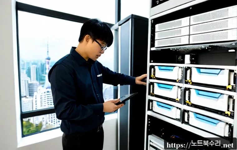 잠실동 server출장방문수리점 - Photorealistic on-site server repair inside a modern Jamsil apartment office, technician organizing ...