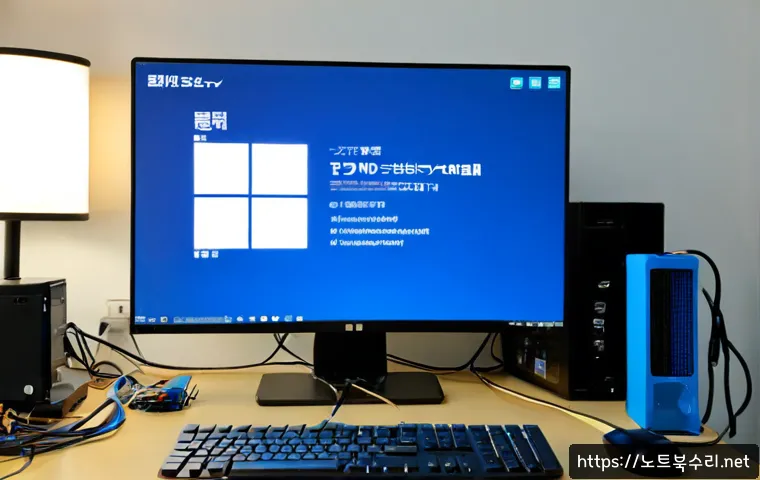 건건동 윈도우10 windows10 재설치 포맷 초기화 - Photorealistic computer repair workstation in Geongeon-dong, a Windows 10 desktop PC being freshly r...