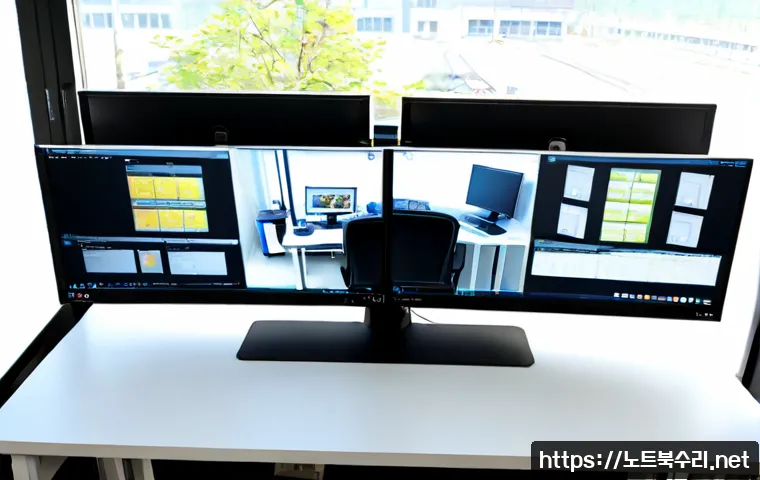 증산동 STATUS_MODULE_NOT_FOUND - Photorealistic software support workstation in a compact Korean neighborhood office, dual monitors s...