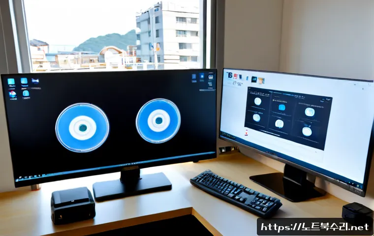 청호동 STATUS_KERNEL_UNSUPPORTED_DEVICE - Photorealistic remote-support workstation in a compact Cheongho-dong apartment, dual monitors showin...