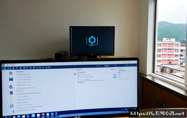 송월동 UNMOUNTABLE_BOOT_VOLUME - Photorealistic IT support workstation in Songwol-dong, desktop tower opened beside a monitor showing...