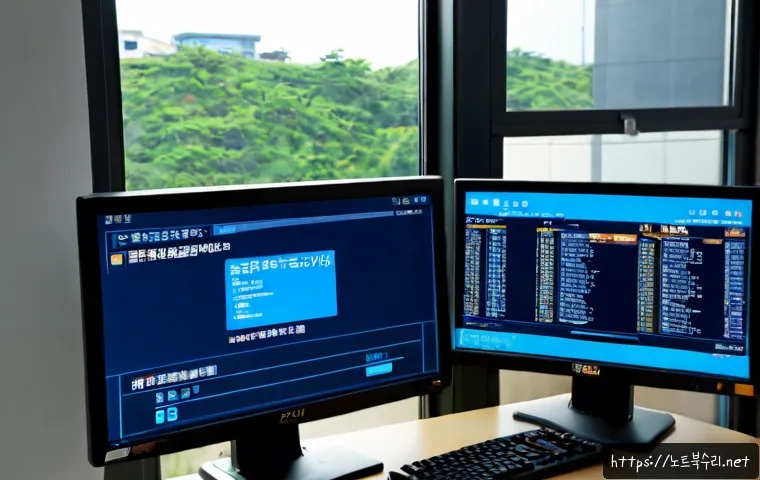도기동 DRIVER_VERIFIER_DETECTED_VIOLATION - Photorealistic remote-support workstation in Dogi-dong, dual monitors showing a generic blue system ...