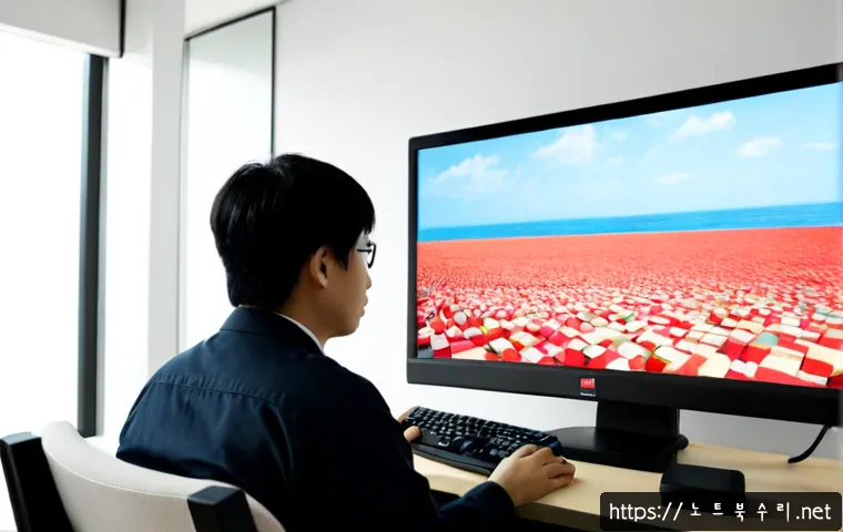 선동 STATUS_MEMORY_OVERFLOW - Photorealistic remote-support workstation, concerned IT technician reviewing a desktop monitor fille...