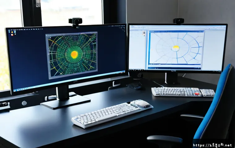 동자동 STATUS_FLOAT_INVALID_OPERATION - Photorealistic remote-support workstation in a compact office near a railway district, dual monitors...