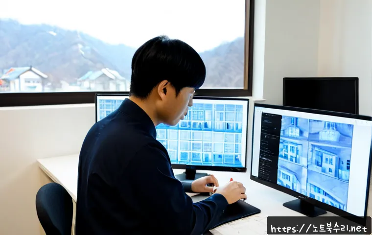 궁정동 KERNEL_STACK_INPAGE_ERROR - Photorealistic premium workstation in a quiet historic hillside neighborhood office, architect revie...