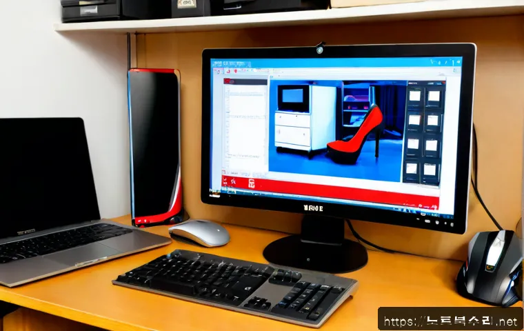 창신동 REGISTRY_ERROR - Photorealistic remote-support workstation in a compact Changsin-dong studio, desktop monitor showing...
