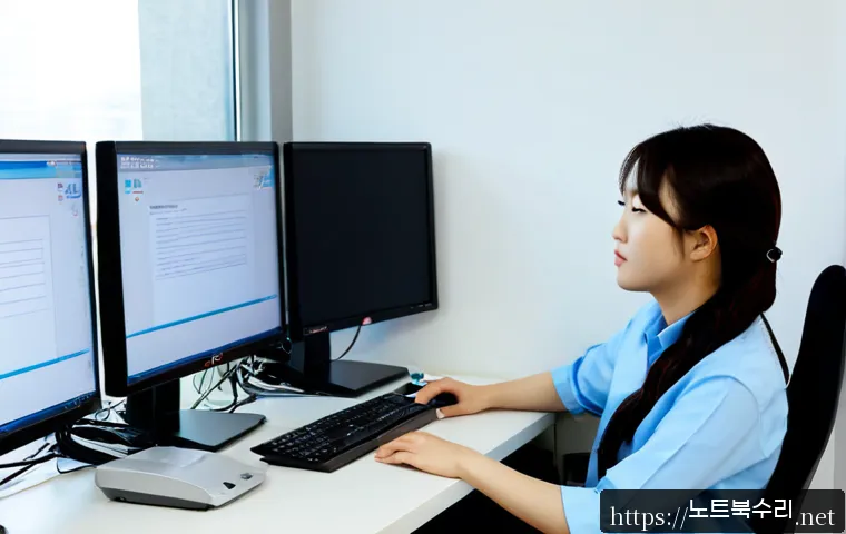 계양구 STATUS_DEVICE_NOT_READY - Photorealistic IT support workstation in a modern Gyeyang-gu office, frustrated technician beside a ...