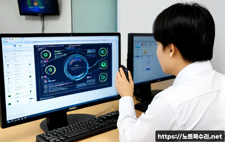 인천시 STATUS_PRIVILEGED_INSTRUCTION - Photorealistic remote IT support workstation in a modern Incheon business office, technician reviewi...