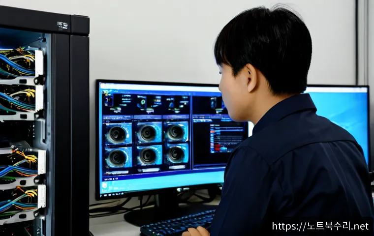 용문동 STATUS_KERNEL_INIT_FAILURE - Photorealistic IT support workstation in Yongmun-dong, Daejeon, dual monitors showing a dark blue ab...