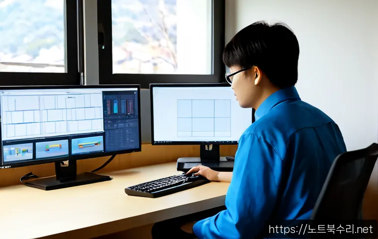 청학동 STATUS_PRIVILEGED_INSTRUCTION - Photorealistic remote-support workstation in a quiet hillside neighborhood apartment, technician rev...