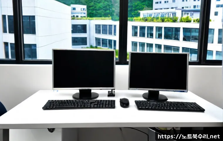 고암동 STATUS_SECURITY_POLICY_VIOLATION - Photorealistic cybersecurity support workstation in a modern office near a quiet Korean suburban dis...