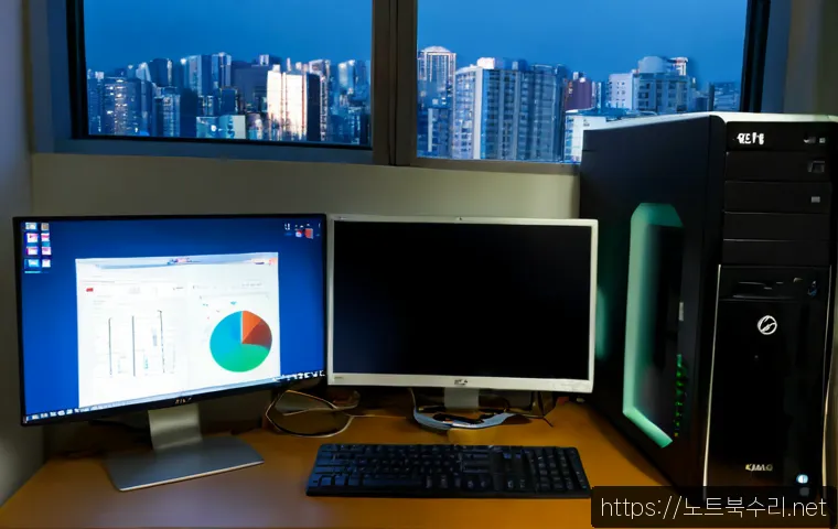 오류동 STATUS_KERNEL_DISK_ERROR - Photorealistic compact IT repair workstation in an Oryu-dong apartment office, open desktop tower wi...