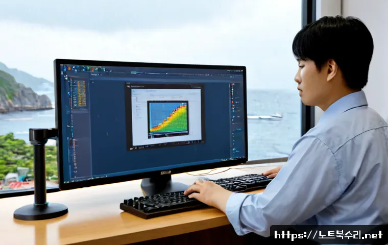 북도면 STATUS_FLOAT_OVERFLOW - Photorealistic remote-support workstation in a quiet coastal township office, an IT specialist study...