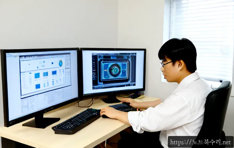 군자동 STATUS_PRIVILEGED_INSTRUCTION - Photorealistic remote IT support workstation in a compact Gunja-dong office, technician reviewing a ...