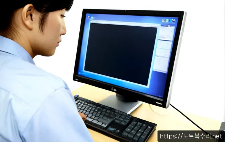아동동 윈도우8 windows8 재설치 포맷  초기화 - Photorealistic computer repair workstation in a compact Korean neighborhood office, technician reins...
