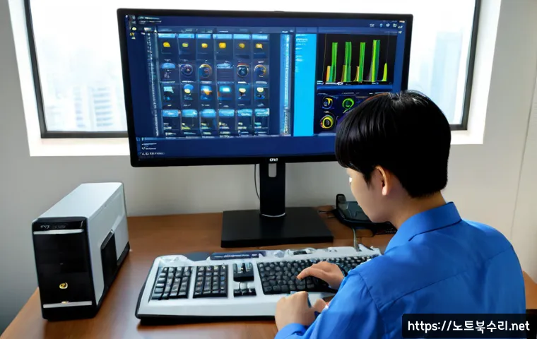 공촌동 STATUS_KERNEL_EXECUTION_ERROR - Photorealistic IT support workstation in a quiet Gongchon-dong apartment office, dual monitors showi...