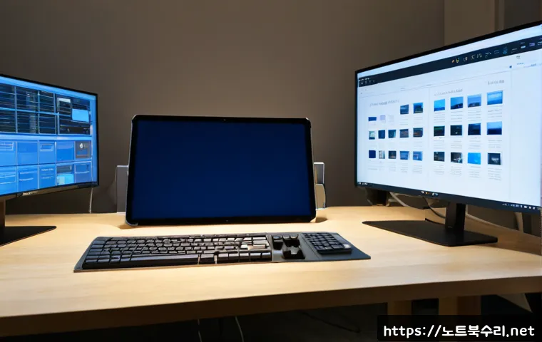 창성동 pc에 문제가 발생하여 다시 시작해야 합니다 - Photorealistic remote IT support scene in a compact Changseong-dong design studio, dual-monitor work...