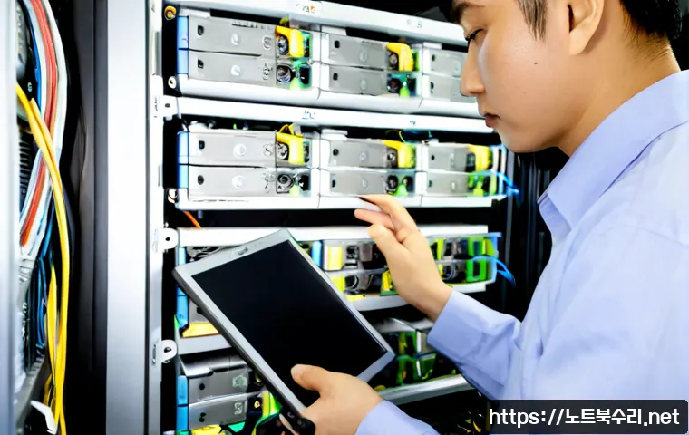 교동 server출장방문수리점 - Photorealistic onsite server repair in a compact Korean neighborhood office near Gyodong, technician...