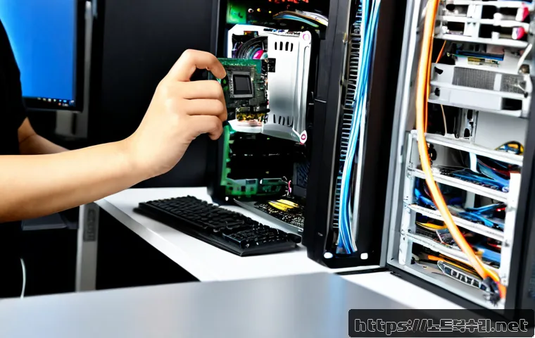 동소문동 VGA조립 및 교체수리 - Photorealistic computer repair workstation in a compact Dongdaemun residential office, technician ca...