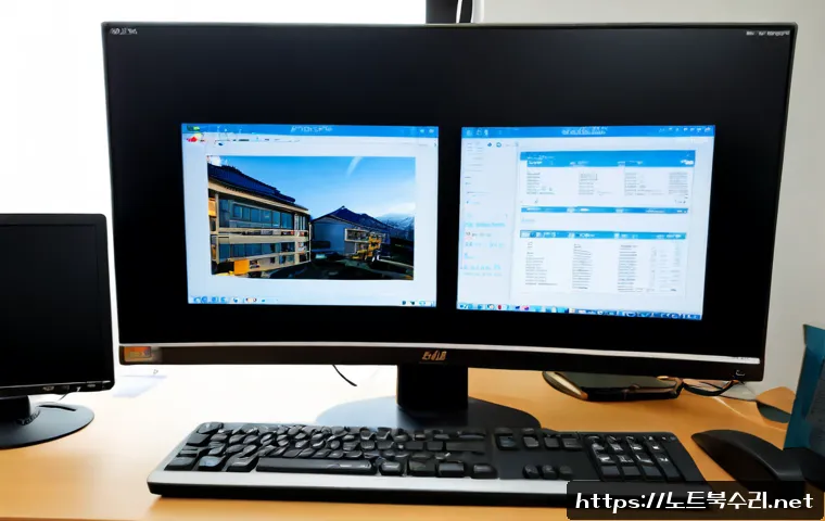 방학동 PFN_LIST_CORRUPT - Photorealistic remote-support workstation in a compact Dobong-gu apartment office, dual monitors sho...