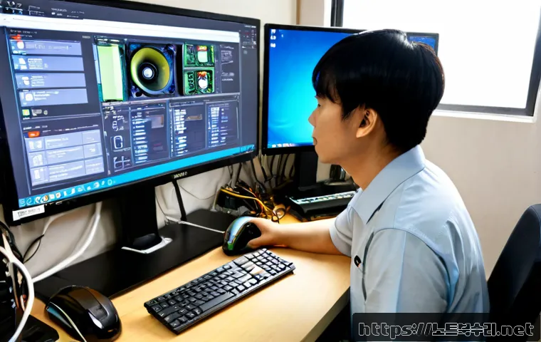 덕풍동 팬돌다 멈춤 - Photorealistic PC repair workstation in a compact Deokpung-dong apartment, open desktop tower with a...